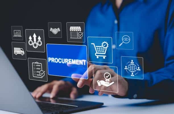 Businessman using a digital interface for procurement and supply chain operations
