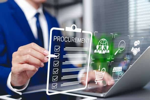 Businessman using procurement software for international sourcing and shipping