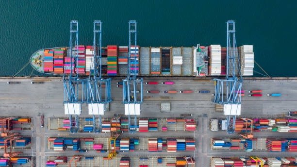 Roll-on/roll-off (Ro-Ro) cargo ship loading at the dockside