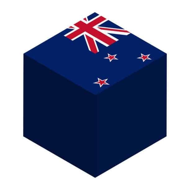 Stylized shipping box with the New Zealand flag printed on it