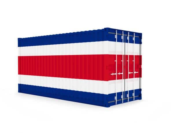 3D cargo container painted in Costa Rican flag colors on white background
