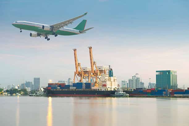 Large cargo ship and airplane illustrating shipping from China to Turkey by air and sea freight