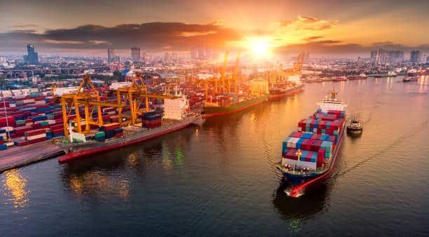 Cargo ships at a busy shipping port preparing for export from China to Somalia