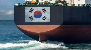 Container ship with South Korean flag symbolizing imports from China.