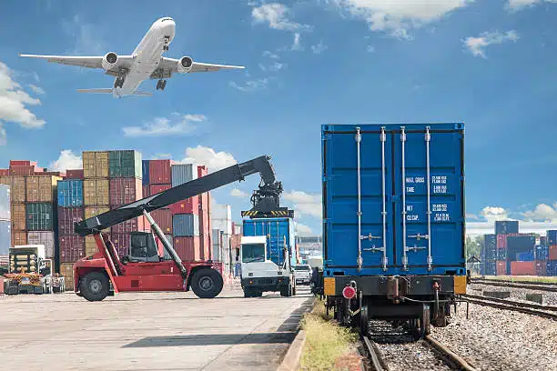 Combined rail, truck, and air freight operations showing multimodal shipping from China to Tanzania