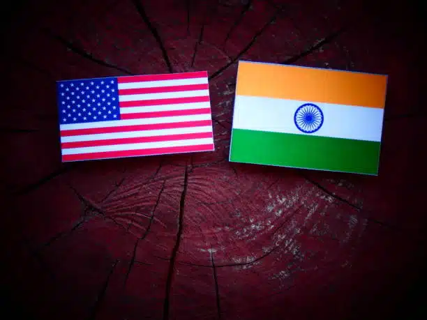 Indian and American flags symbolizing import export courier connection