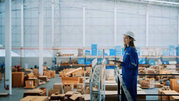 Worker inspecting goods in a Chinese warehouse before exporting to Tunisia