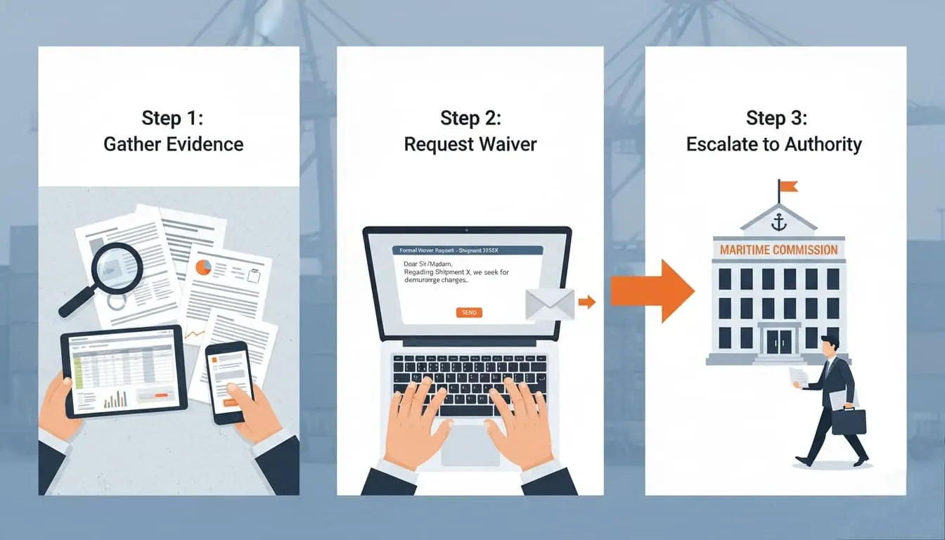 a three-step dispute workflow for demurrage charges