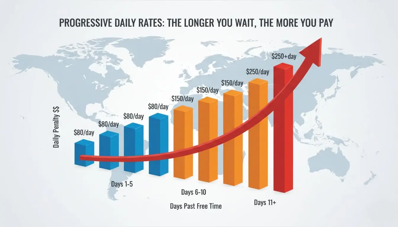 data visualization bar chart illustrating progressive demurrage rates