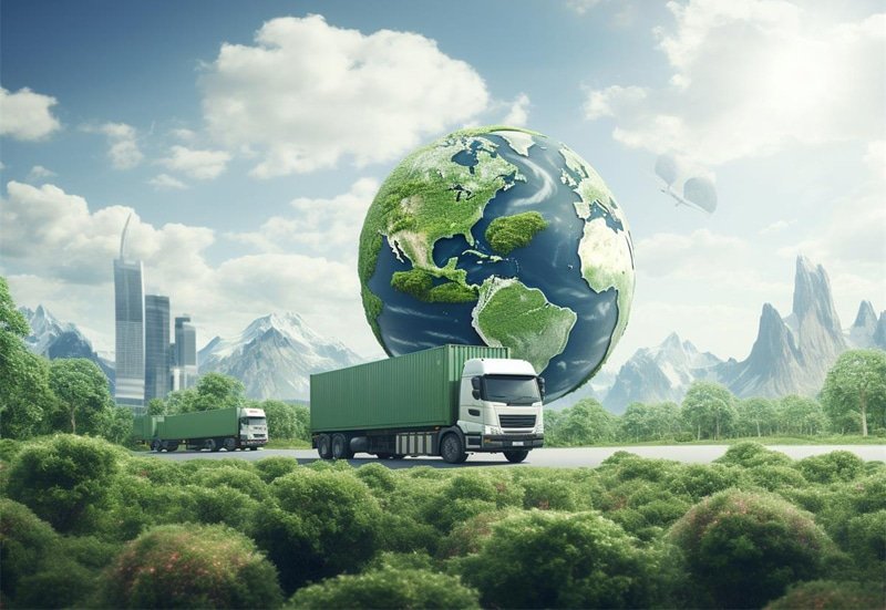 Eco-friendly freight trucks representing Asia’s sustainable maritime and logistics vision