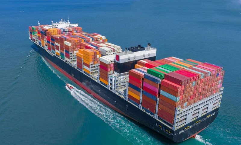 Large container ship transporting goods from China via ocean freight