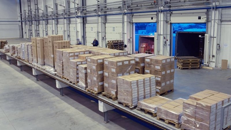 Packed pallets in warehouse prepared for shipping from China to Malaysia