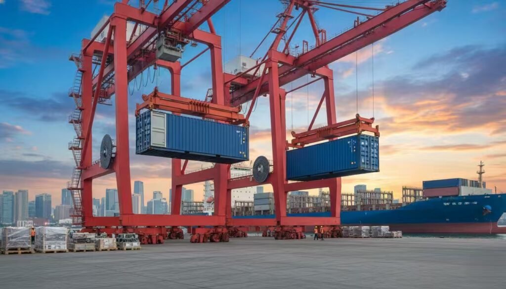 two 40HQ containers loaded with machine parts for weekly export to Sihanoukville, Cambodia