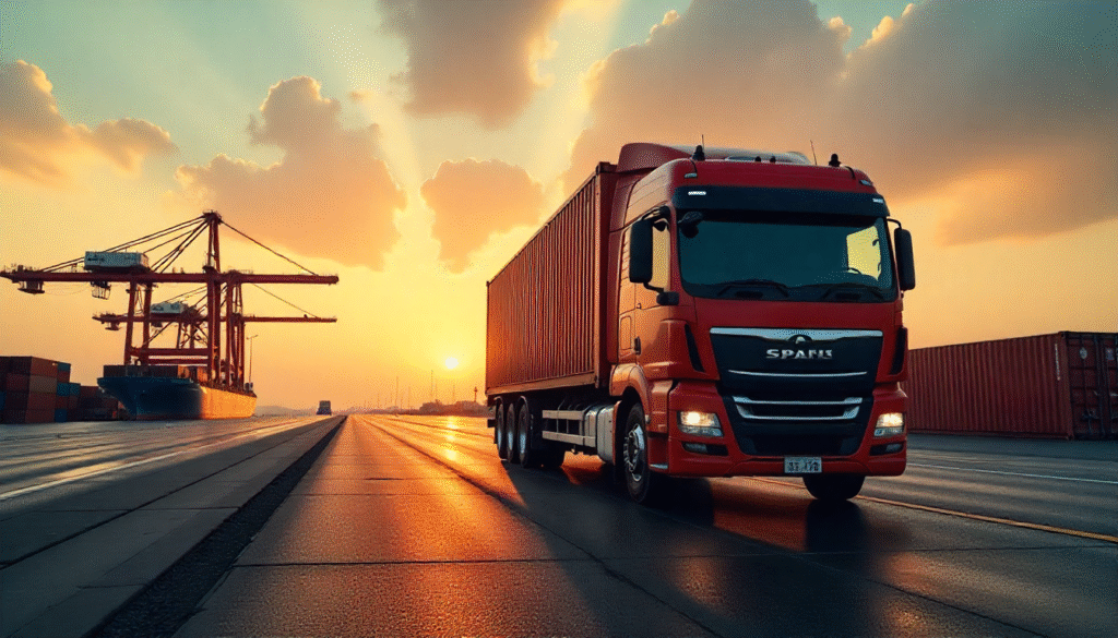 Container truck departing port in Japan