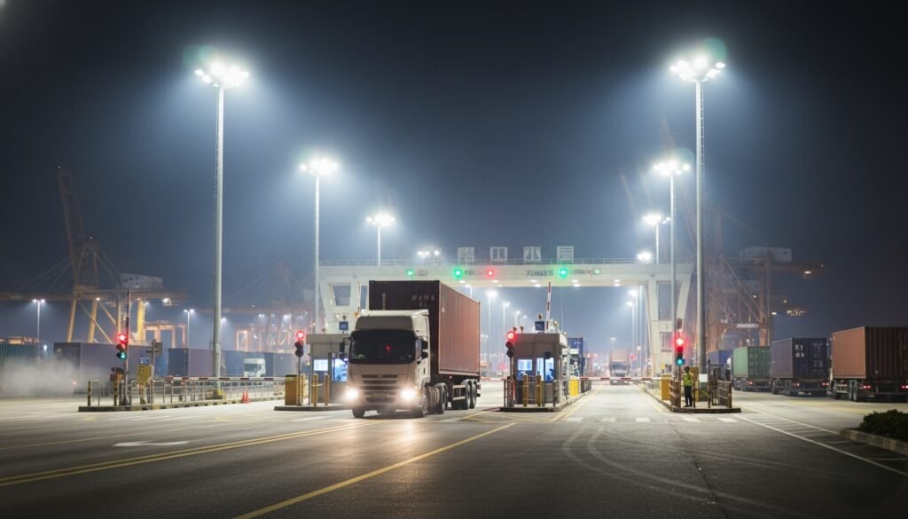 a-container-truck-entering-the-Xiamen-Port-gate