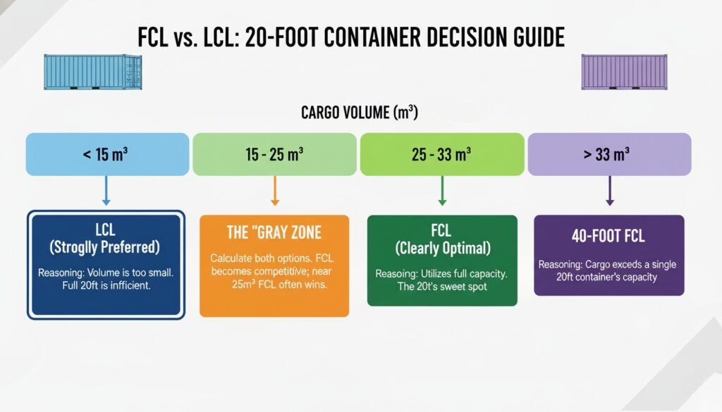 a flowchart illustrating the FCL vs. LCL decision for 20-foot container shipments
