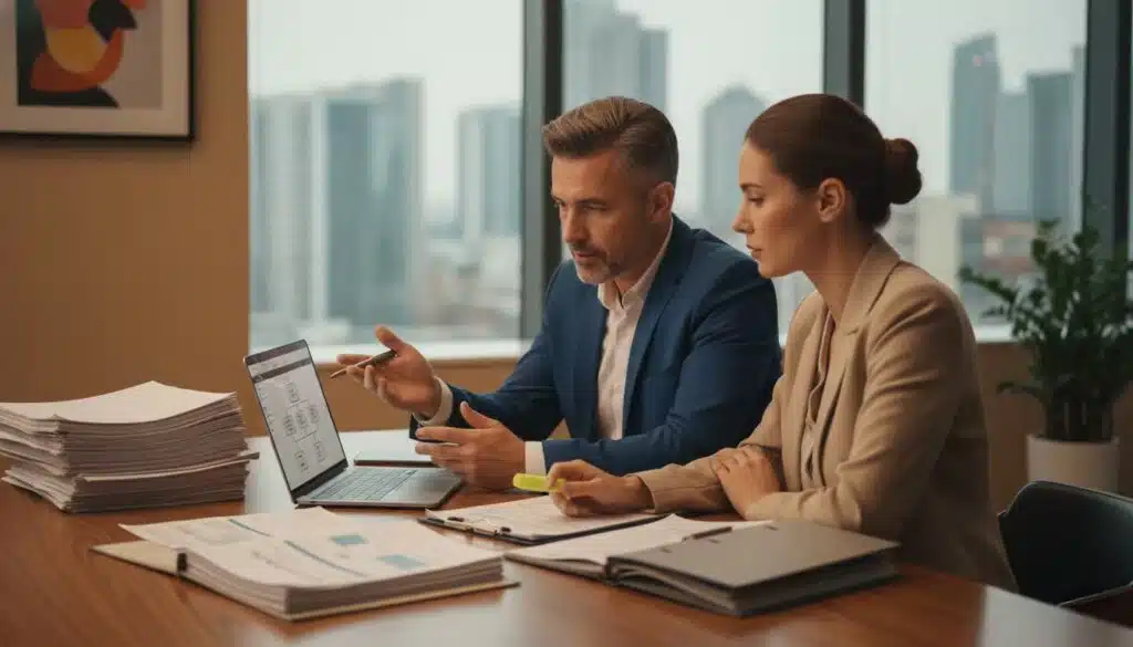 a-logistics-expert-and-a-factory-representative-sitting-at-a-table-with-export-documents-and-laptop-explaining-shipping-procedures-step-by-step