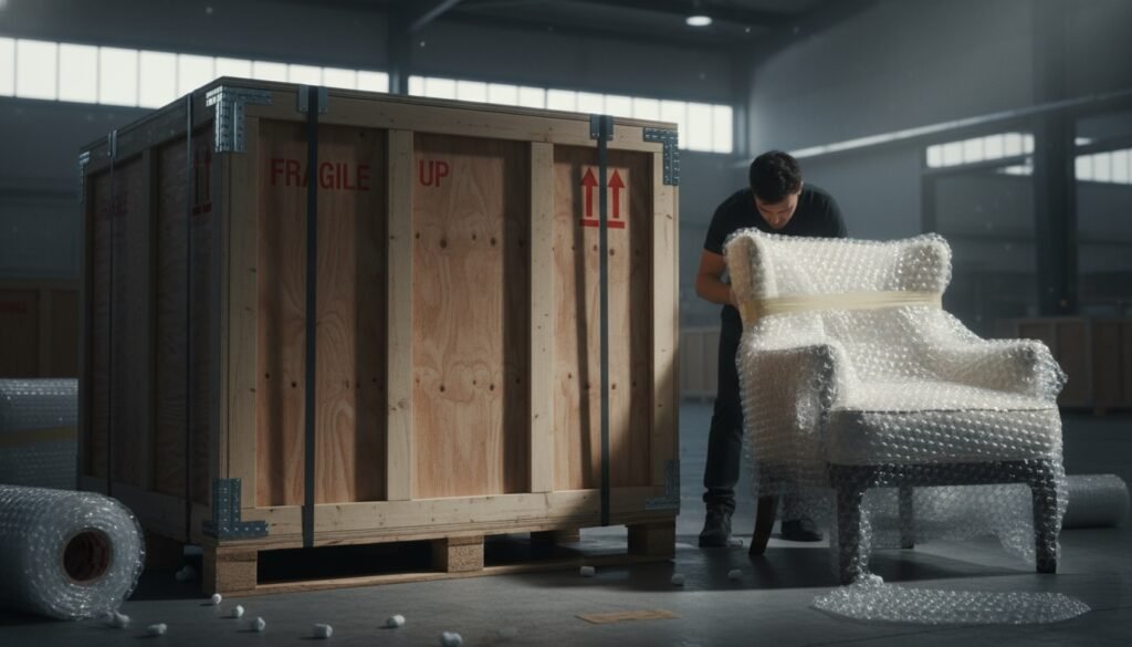 Close-up-photography-of-a-sturdy-export-grade-plywood-crate-inside-a-warehouse