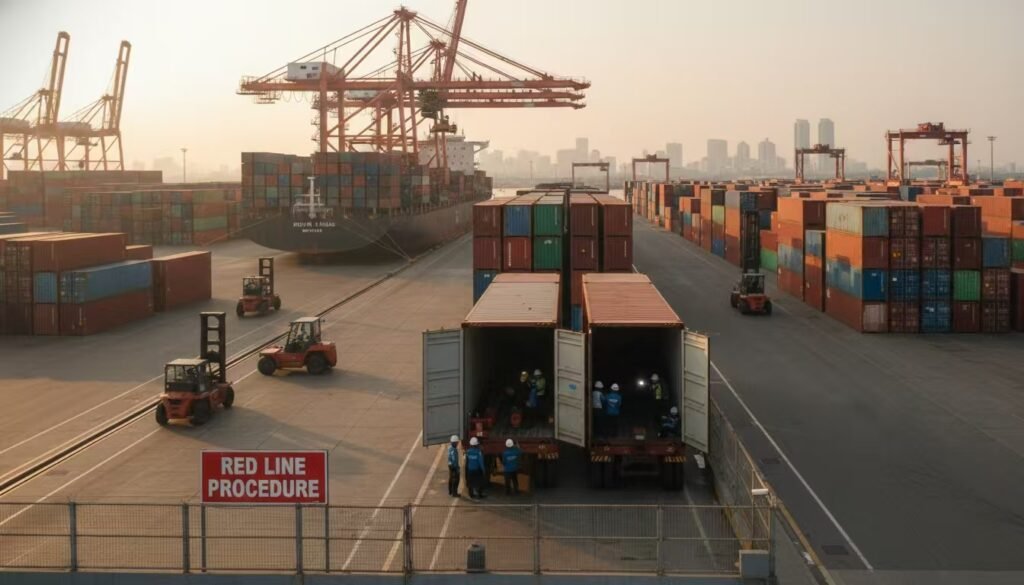 Indonesia customs red line inspection at Tanjung Priok port